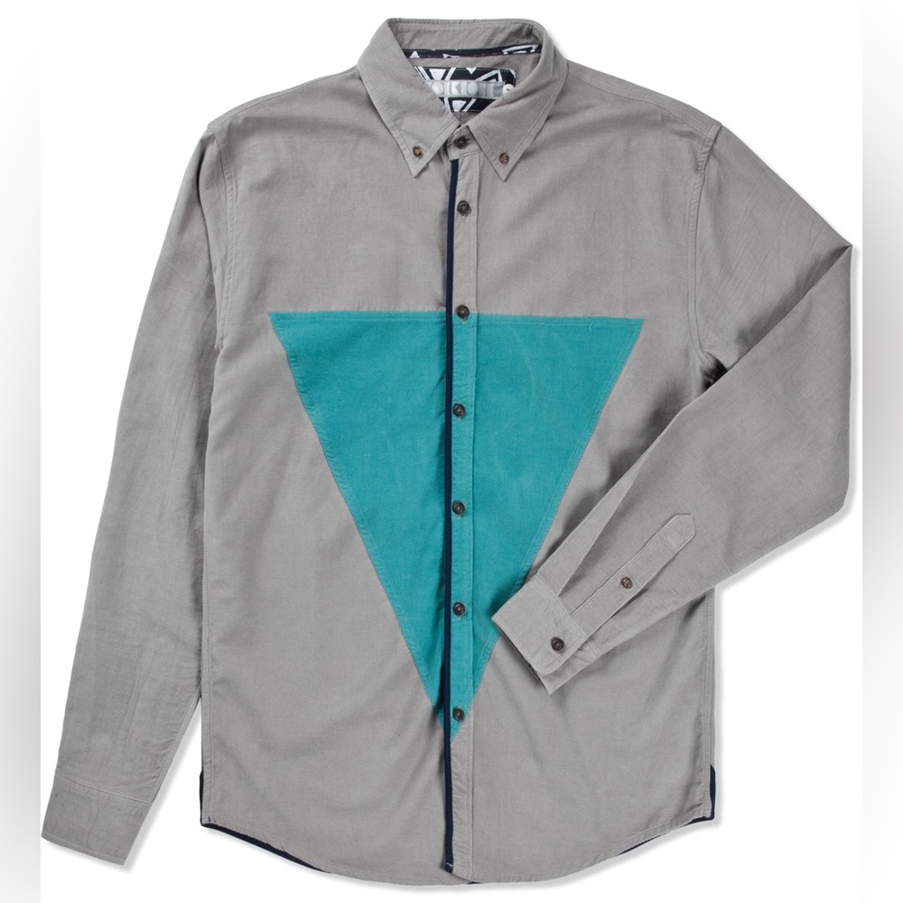 Volklore Ltd Men’s Corduroy Button Up Long Sleeve With Blue Detail